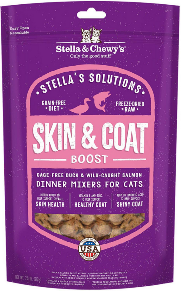 Stella & Chewy's Solutions Skin & Coat Boost Cage Free Duck & Wild Caught Salmon Cat Food Dinner Mixers