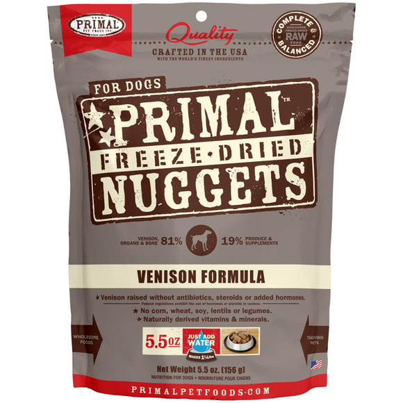 Primal Freeze Dried Nuggets Grain free Venison Formula Complete Diet for Dogs