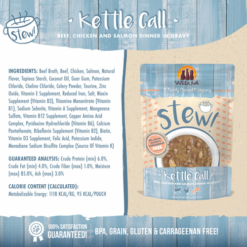 Weruva Classic Cat Stews! Kettle Call with Beef Chicken & Salmon in Gravy Canned Cat Food