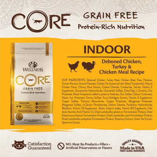 Wellness CORE Grain Free Natural Indoor Health Chicken and Turkey Recipe Dry Cat Food