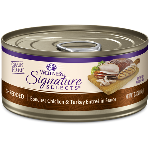 Wellness Signature Selects Grain Free Natural Shredded White Meat Chicken and Turkey Entree in Sauce Wet Canned Cat Food