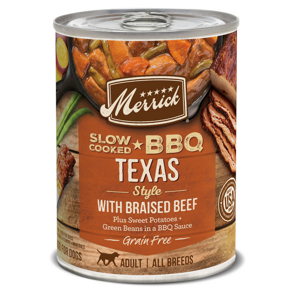 Merrick Wet Dog Food Slow-Cooked BBQ Texas Style with Braised Beef Grain Free Canned Dog Food