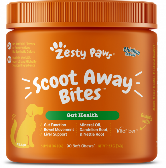 Zesty Paws Anal Gland Health Scoot Away Bites for Digestive & Immune Support Chicken Soft Chews for Dogs