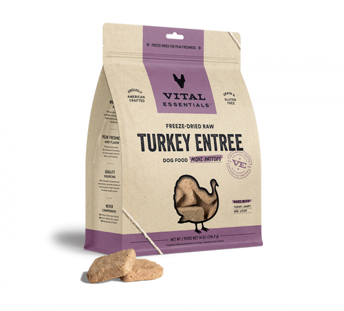 Vital Essentials Freeze Dried Grain Free Turkey Mini Patties Entree for Dogs Food